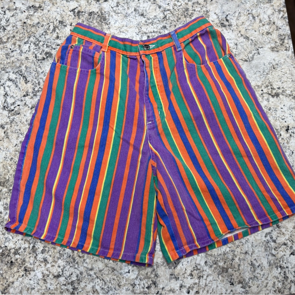 Essentials Sport Purple and Orange Vibrant Striped Shorts